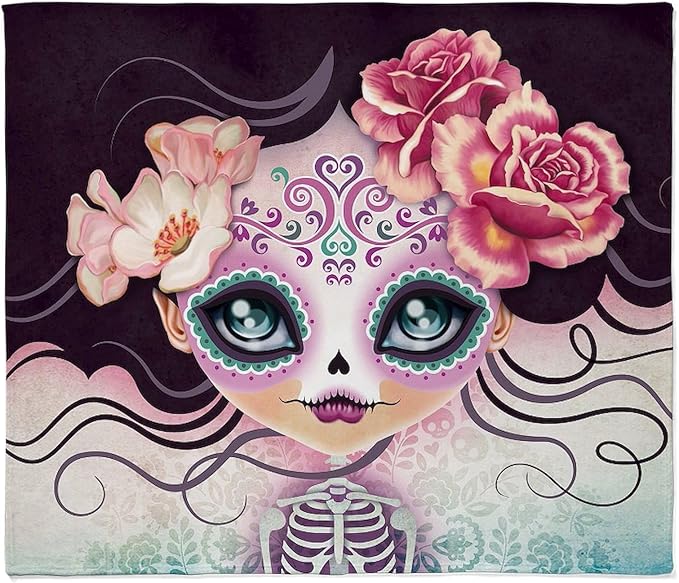 CafePress Camila Huesitos Sugar Skull Throw Blanket Super Soft Fleece Plush Throw Blanket, 60"x50" - sugar skull throw blanket