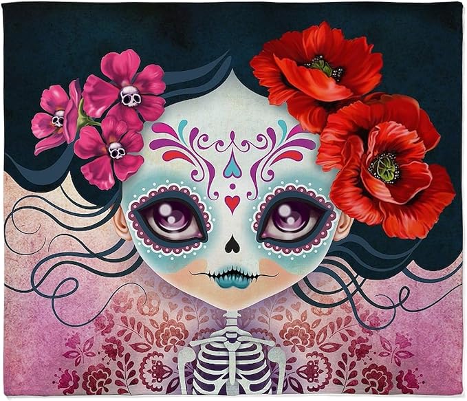 CafePress Amelia Calavera Sugar Skull Throw Blanket Super Soft Fleece Plush Throw Blanket, 60"x50" - sugar skull bedding set