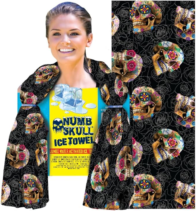 NUMB SKULL ICE TOWEL {JUMBO) Water Activated Ice Towel [Continously Cools As It Dries] (Sugar Skull) - sugar skull beach towel