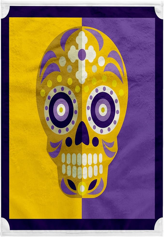 3dRose Sugar Skull Light Gold and Purple with Cross Towel, 15 x 22 - sugar skull beach towel