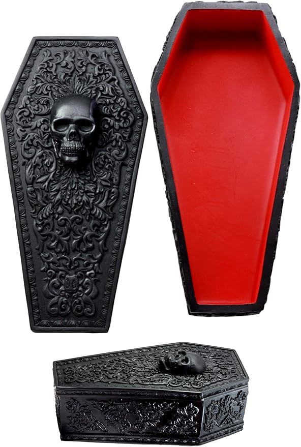 Ebros Day of The Dead Gothic Baroque Floral Skull Coffin Decorative Jewelry Box Figurine DOD Floral Sugar Skulls Skeletons Ossuary Macabre Decor Black - sugar skull figurine collectible