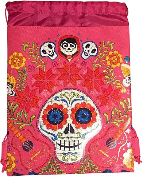 Disney COCO Drawstring Backpack, Pink Sugar Skull Design, Gym Sling Tote Bag - best sugar skull backpack