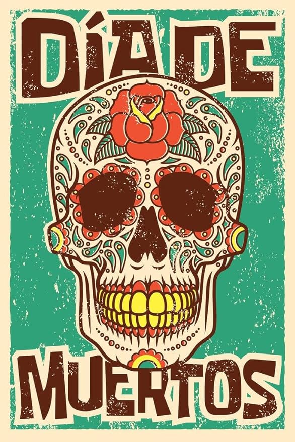 Day of the Dead Sugar Skull Spanish Vintage Design Cool Wall Art Print Poster 24x36 - sugar skull canvas wall art