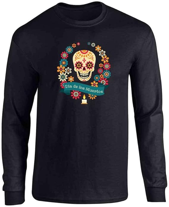 Pop Threads - sugar skull long sleeve shirt mens
