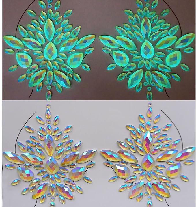 TOPZ glow in the dark body gems halloween rave face jewels festival rave face gems sticker temporary tattoo body jewels sticker for halloween make up party - sugar skull temporary tattoo