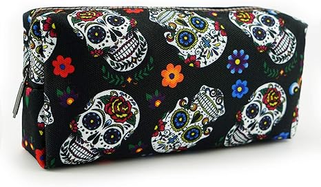 LParkin Sugar Skull Pencil Case Super Large Capacity Canvas Pen Bag Pouch Stationary Case Makeup Cosmetic Bag Gadget Box - sugar skull handbags for sale