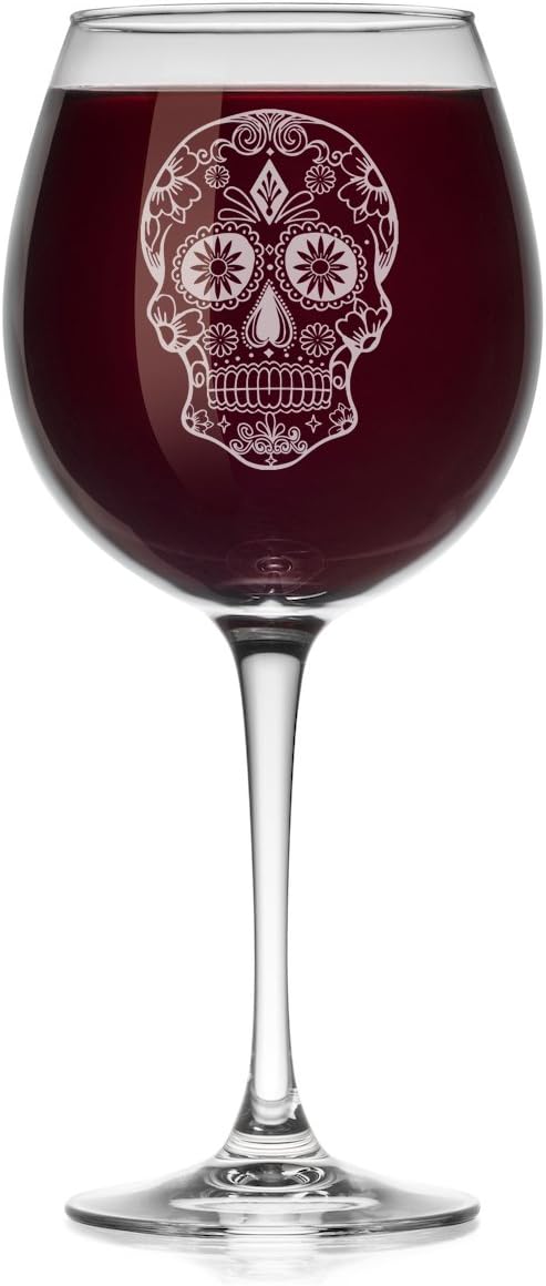 Wine Glass Sugar Candy Skull (Large Stemmed, 20oz) - sugar skull wine glass