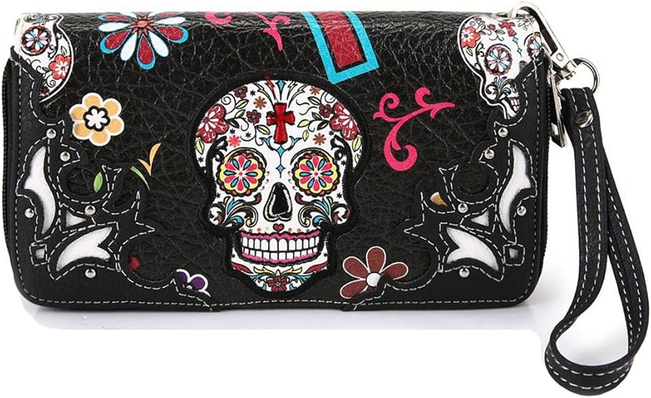 Sugar Skull Western Cross Clutch Wallet Day of the Dead Wristlet Purse Calavera - sugar skull handbags for sale