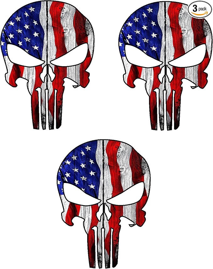 3 PCS USA Skull Hard Hat Stickers 2 Inch – American Flag Skull Decals for Toolbox, Helmet, Car Bumper, Laptop – Patriotic Skeleton Head Stickers and Decals - sugar skull vinyl sticker