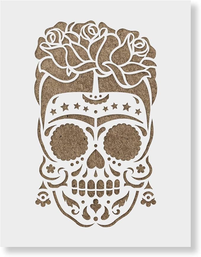 Frida Sugar Skull Stencil - Sugar Skull, Dia De Los Muertos - sugar skull canvas wall art