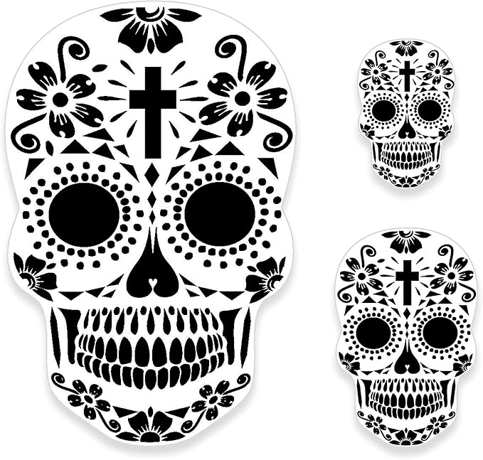 Custom Shop Airbrush Sugar Skull Day of The Dead Stencil Set (Skull Design #15 in 3 Scale Sizes) - Laser Cut Reusable Templates - sugar skull temporary tattoo