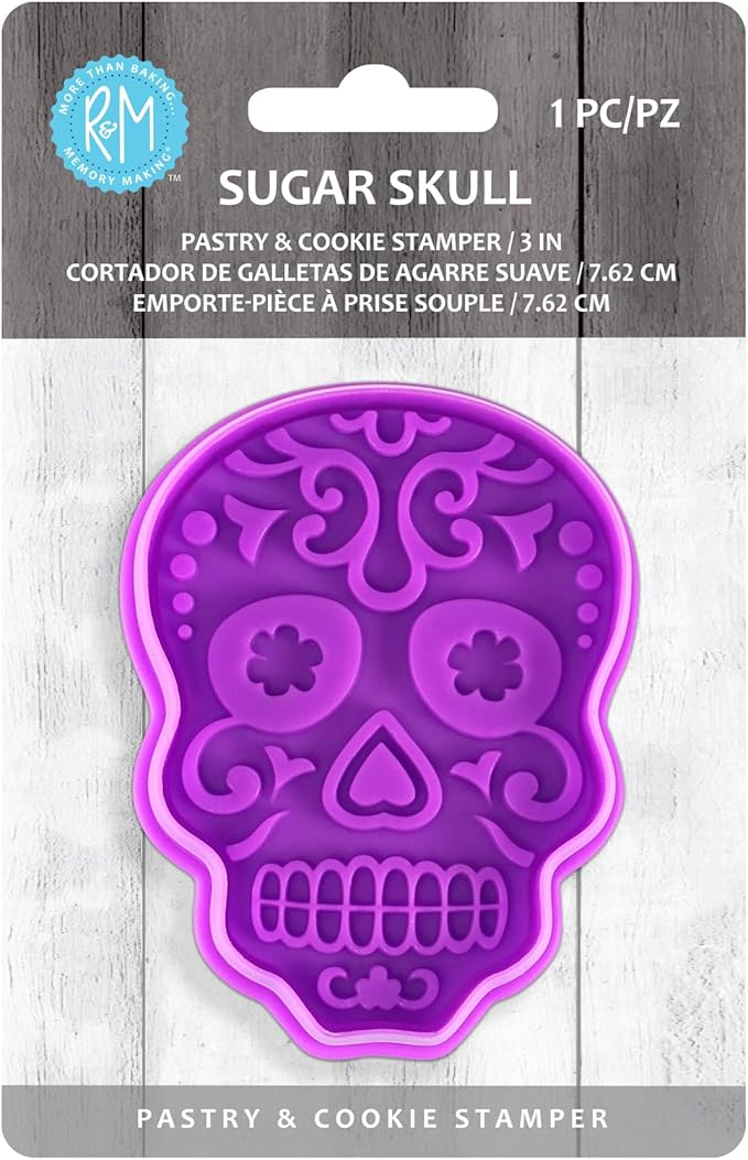 R&M Day of the Dead Sugar Skull Pastry & Cookie Stamper Purple 3" - sugar skull christmas ornament