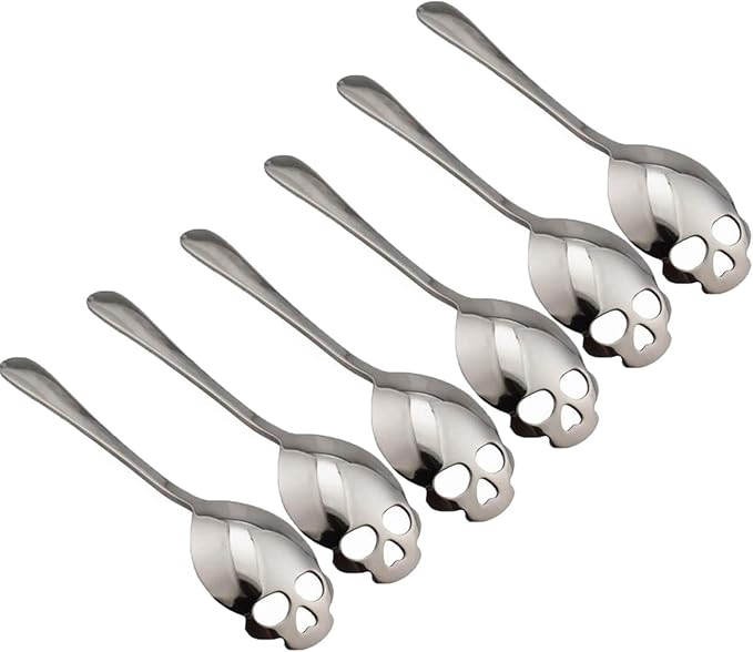 304 Stainless Steel Skull Sugar Spoon Dessert，Tea ，Coffee Stirring Spoon Set of 6 (Silver) - sugar skull coffee cup