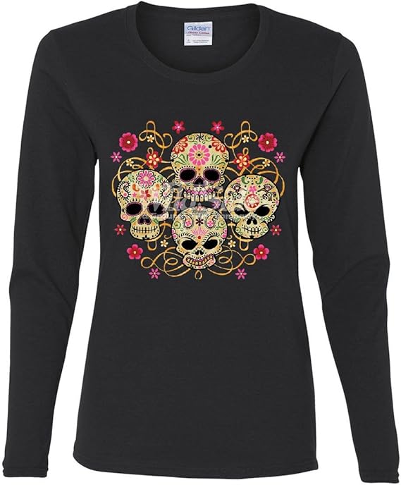 Tee Hunt - sugar skull long sleeve shirt mens