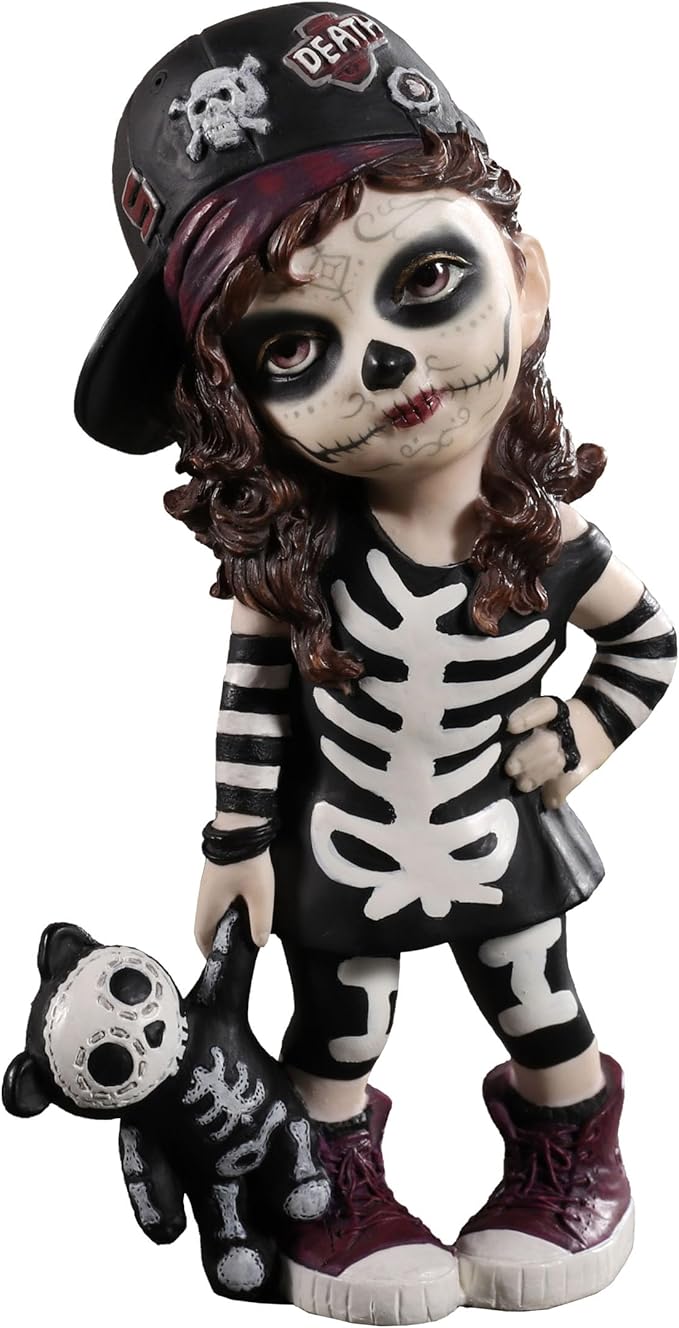 Veronese 5 3/4 Inch Day of The Dead Sugar Skull Cosplay Kid Spooky Skeleton Girl Halloween Decoration - sugar skull figurine collectible