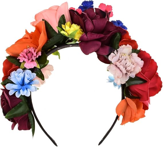 DreamLily Flower Crown Headband Cinco De Mayo Party Costume Dia de Los Muertos Day of The Dead Headpiece NC12 - sugar skull flower crown