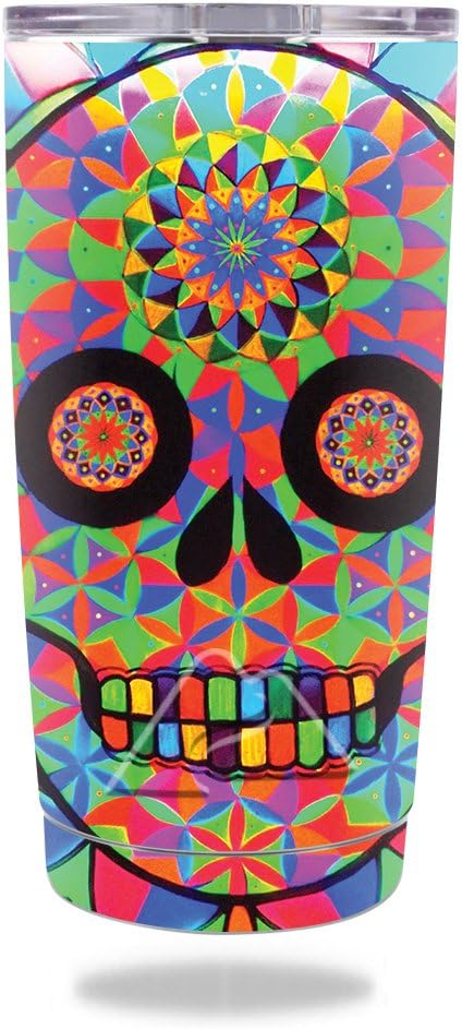 MightySkins Skin Compatible with Ozark Trail 20 oz Tumbler (2016) - Geo Sugar Skull | Protective, Durable, and Unique Vinyl wrap Cover | Easy to Apply, Remove, and Change Styles | Made in The USA - sugar skull tumbler with straw