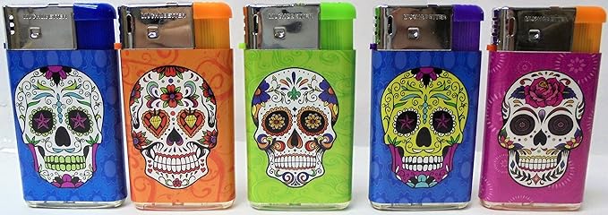 18 Assorted Wide Sugar Skull Design Electric Lighters (Designs Randomly Selected) 1274WCS - sugar skull candle holder