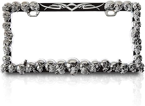 YOUNGERCAR 3D Skulls Style ABS Chrome License Plate Frame Compatible with Universal 2 Hole NO Cap Standard Size Suitable for Sedans SUVs and Business Vehicles - sugar skull plates set
