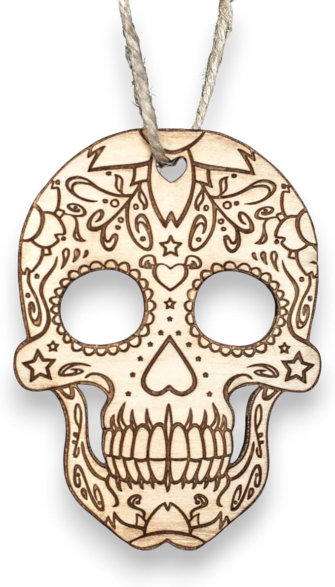 Ornament - Sugar Skull - Raw Wood 3x4in - sugar skull wreath for front door