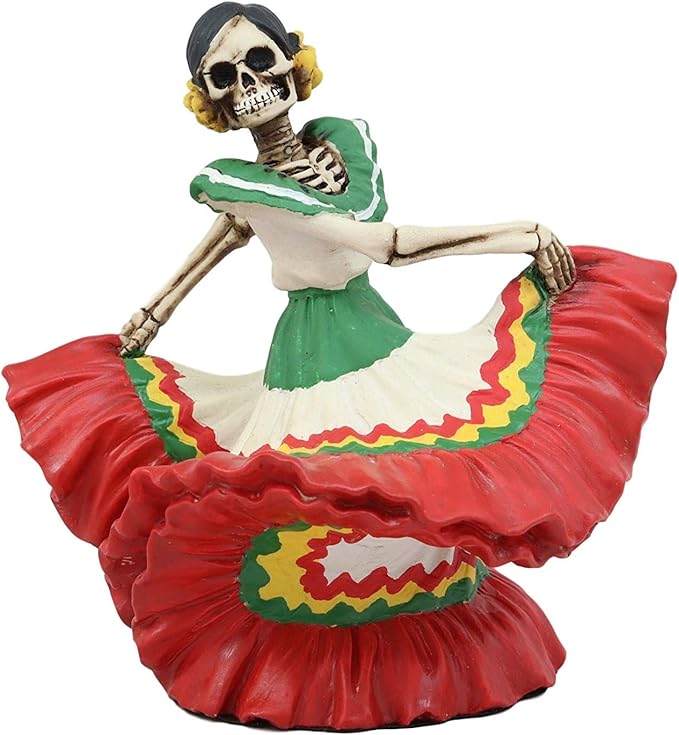 Ebros Dia De Los Muertos Danza De DAMA Red Sugar Skull Lady Dancer Statue 5.25" Tall Day of The Dead Vivas Calacas Figurine - sugar skull christmas ornament