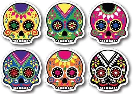 BOLDERGRAPHX 6155 Sugar Skull 6 pk Decals/Stickers 2" Skulls - sugar skull tumbler with straw