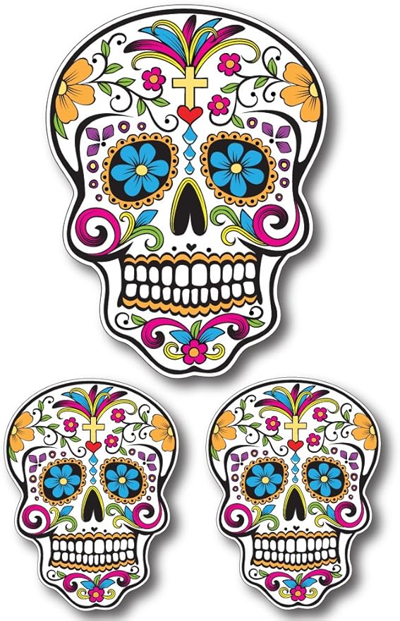 BOLDERGRAPHX 3 pk Multicolor Sugar Skull Stickers - sugar skull vinyl sticker