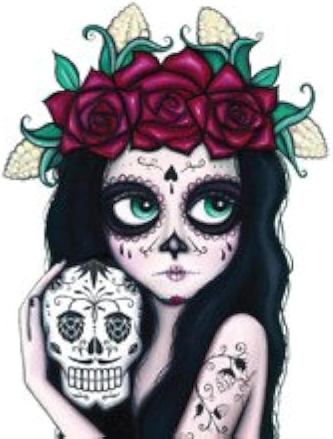 Sugar Skull Catrina Sticker, 4 inches - Mexican, Dia de Muertos Catrina Vinyl Decal – Small Sticker for Laptops, Windows, Bottles – Halloween, Sugar Skull Girl Car Sticker - sugar skull vinyl sticker