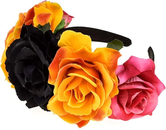Costume Mexican Flower Crown Day of Dead Headpiece Hawaiian BOHO Floral Headband Dia de Los Muertos Party Favor - sugar skull flower crown