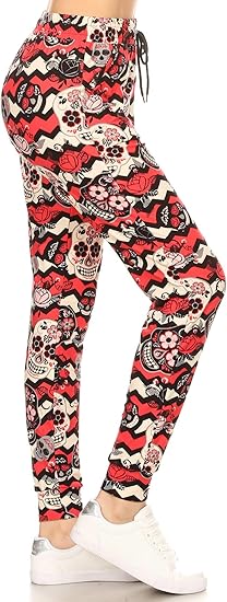 Women's Popular Print High Waist Premium Jogger Track Pants(S-3X) BAT1 - sugar skull wallets for women