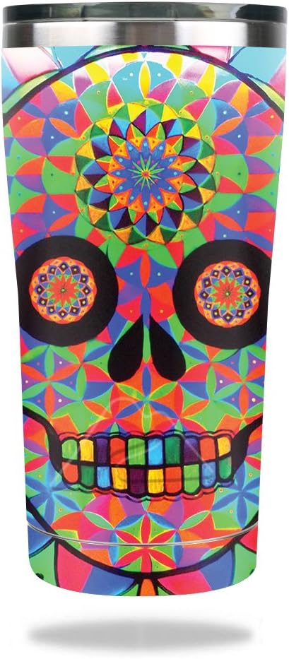MightySkins Skin Compatible with Ozark Trail 20 oz Tumbler (2017) - Geo Sugar Skull | Protective, Durable, and Unique Vinyl wrap Cover | Easy to Apply, Remove, and Change Styles | Made in The USA - sugar skull tumbler with straw