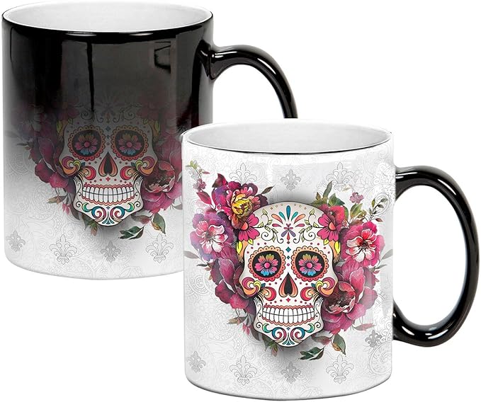 Sweet Gisele | Sugar Skull Mug | Heat Activated | Color Changing Coffee Cup | Floral Pattern Ceramic | Reveals Vivid Colors | Great Novelty Gift | White | 11 Fl. Oz - sugar skull table lamp