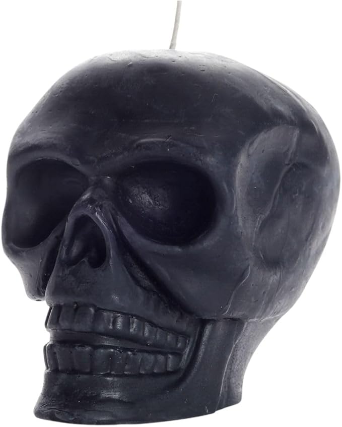 Big Dipper Wax Works Black Skull Candle – Handcrafted 100% Pure Beeswax, 3.5" × 3.75", Unscented, 40-Hour Clean Burn, Gothic Halloween Décor, Artisan Sculpted Candle, Eco-Friendly Gift - sugar skull candle holder