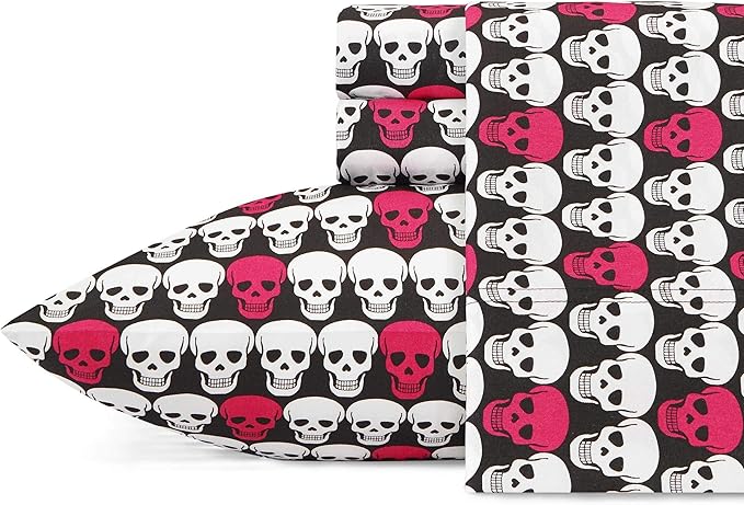 Betsey Johnson - King Bed Sheets, Soft & Lightweight Bedding, Fade & Wrinkle Resistant (Skulls, King) - sugar skull bedding set