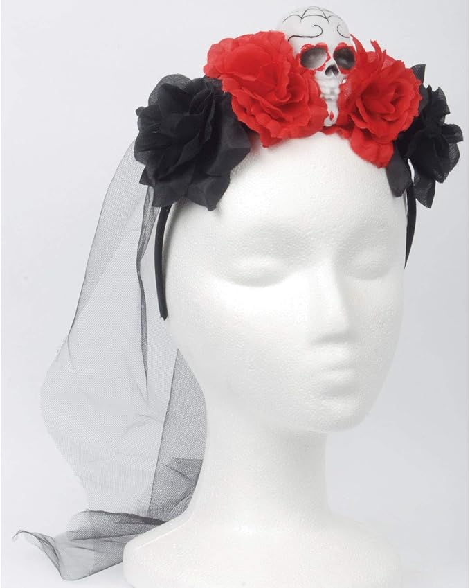 Loftus Day of The Dead Sugar Skull Headband, Red White, One-Size - sugar skull flower crown
