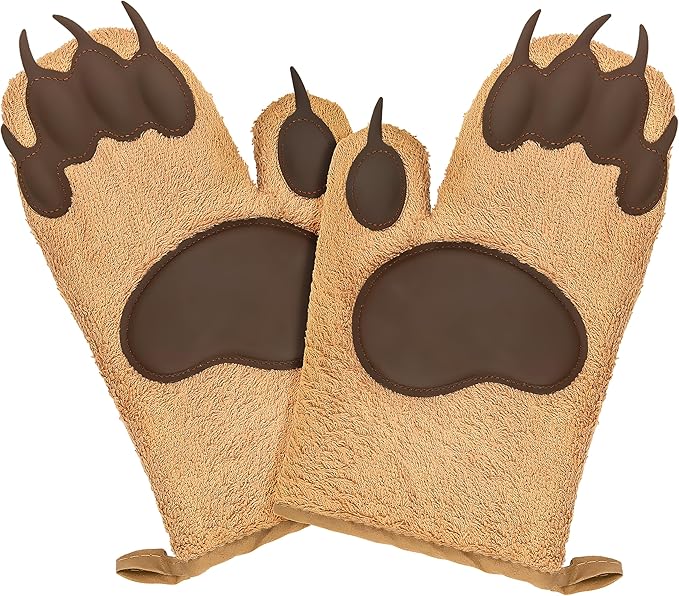 Fairly Odd Novelties FON-10278 Bear Oven Mitts Set Funny and Cute Kitchen Mittens/Potholders for Baking Christmas or Everyday Cooking Gloves, One Size Brown - sugar skull oven mitts