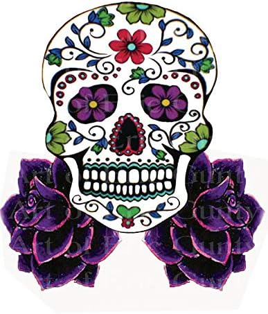 8" Round - Sugar Skull and Purple Roses Birthday - D22438 - Edible Cake/Cupcake Party Topper - D22438 - sugar skull coffee cup