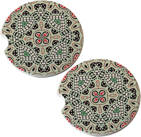 Sugar Skull Hearts - Absorbant Sandstone Car Drink Coaster Set (Set of 2 car Coasters) - sugar skull coasters set