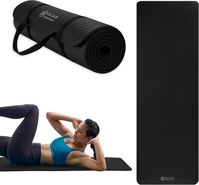 Gaiam Essentials 2/5" Thick (10mm) Yoga & Pilates, Fitness & Exercise Mat with Easy-Cinch Carrier Strap Cushion Support For Fitness and Gym Workouts - sugar skull yoga mat