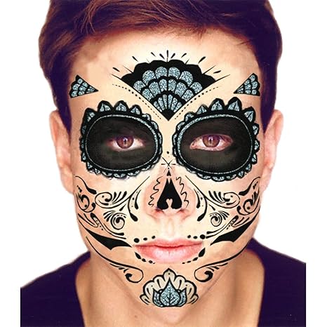 Day Of The Dead Sugar Skull Temporary Face Tattoos (GLITTER WEB) - sugar skull temporary tattoo