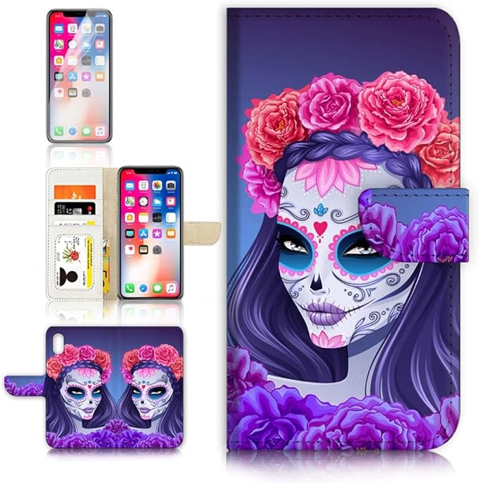 (for iPhone XR) Flip Wallet Case Cover & Screen Protector Bundle - A20256 Sugar Skull - sugar skull wallets for women