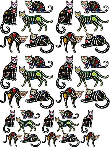 Sugar Skull Cats - 47841 - Ceramic Decal - Enamel Decal - Glass Decal - Waterslide Decal - 3 Different Size Sheet (Images) to Choose from. Choose Either Ceramic (Enamel) or Glass Fusing Decals - sugar skull plates set