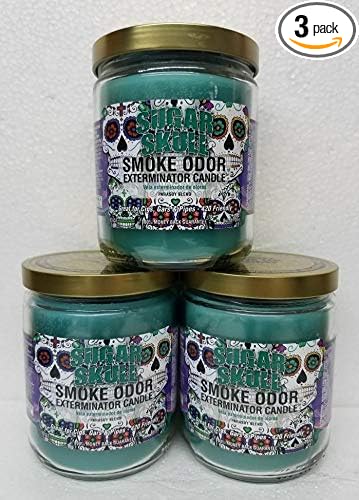 Smoke Odor Exterminator 13 oz Jar Candles (Sugar Skull, 3) Set of Three Candles. - sugar skull candle holder