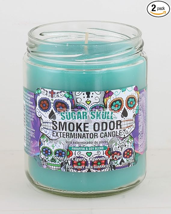 Smoke Odor Exterminator 13oz Jar Candles Sugar Skull, Pack of 2 - sugar skull candle holder