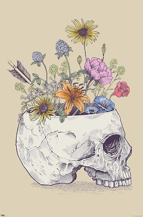 Trends International Rachel Caldwell - Flower Skull Wall Poster, 22.375" x 34", Unframed Version - sugar skull poster print