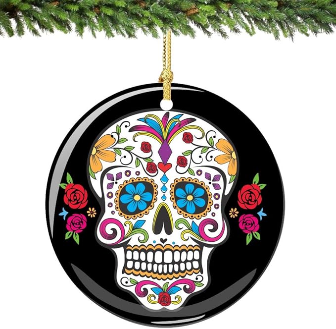Sugar Skull Christmas Ornament Porcelain Double Sided - sugar skull christmas ornament
