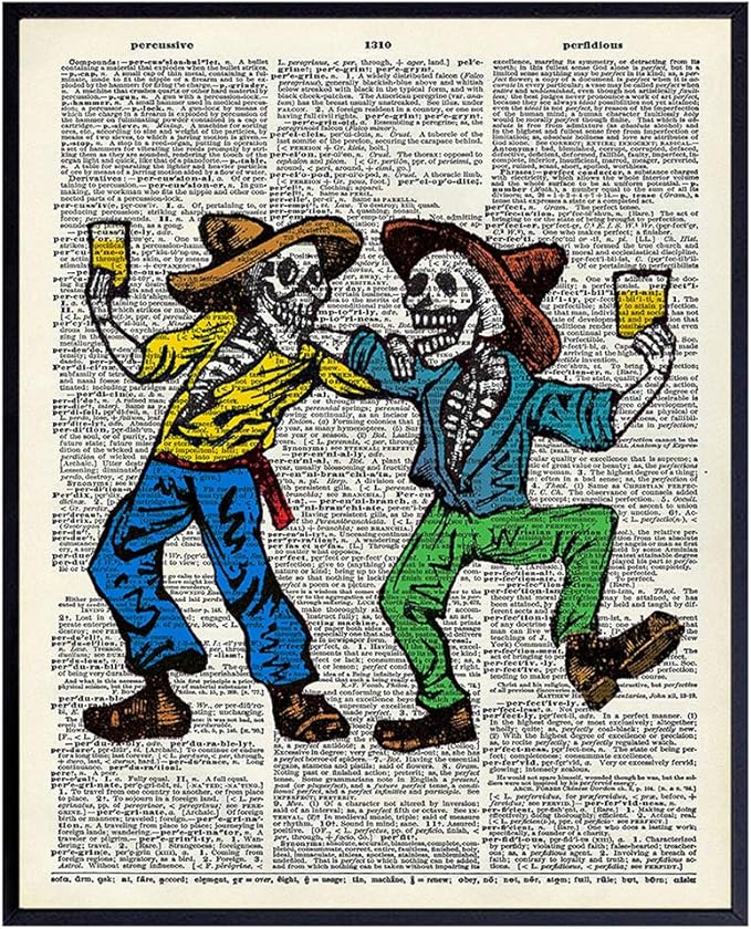 Day of the Dead Wall Art Poster - Halloween Mexican Skeleton, Sugar Skull Decor - 8x10 Home or Party Decoration for Living Room, Bedroom, Bar - Unique Gift for Men - UNFRAMED Print - Beer Party Bros - sugar skull poster print