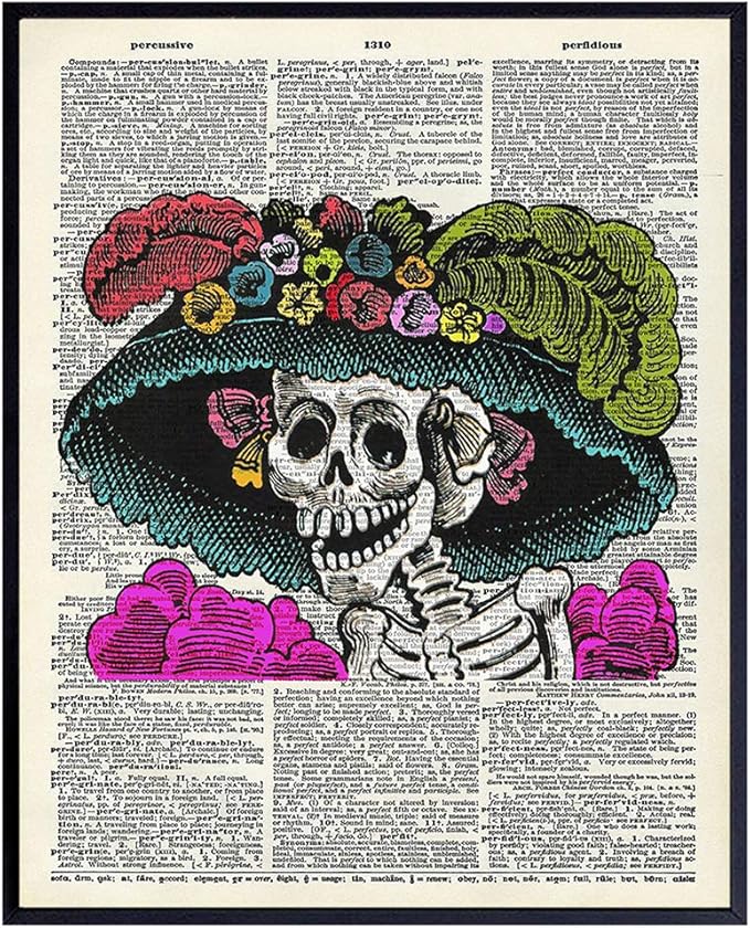 La Catrina Mexican Skeleton, Sugar Skull Decor - Halloween, Day of the Dead Wall Art Poster - 8x10 Home or Party Decoration for Living Room, Bedroom - Unique Gift - Cute UNFRAMED Print - sugar skull poster print