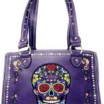 Western Sugar Skull Rhinestone Flora Embroider Concealed Carry Purse/Multi Color - sugar skull handbags for sale