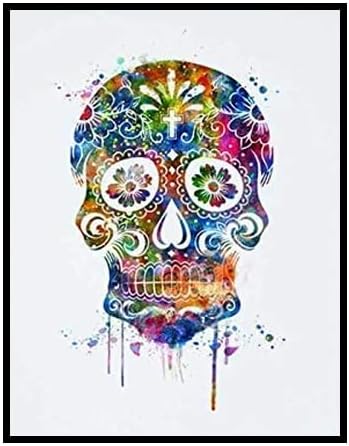 ZEARPT Skull Art Print Watercolor Wall Art Hanging for Kids Room, Flower Sugar Skull Painting on Art Paper, 8x10 inch Unframed - sugar skull poster print